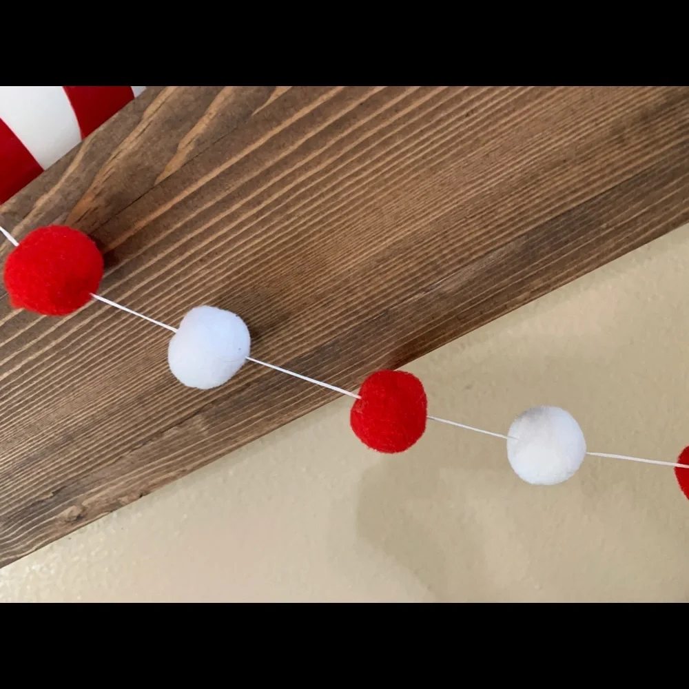Red White felt/wool Pom Pom garland banner